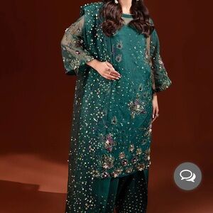 Embroidered And Hand Embellished Organza Shirt, shalwar, duppta